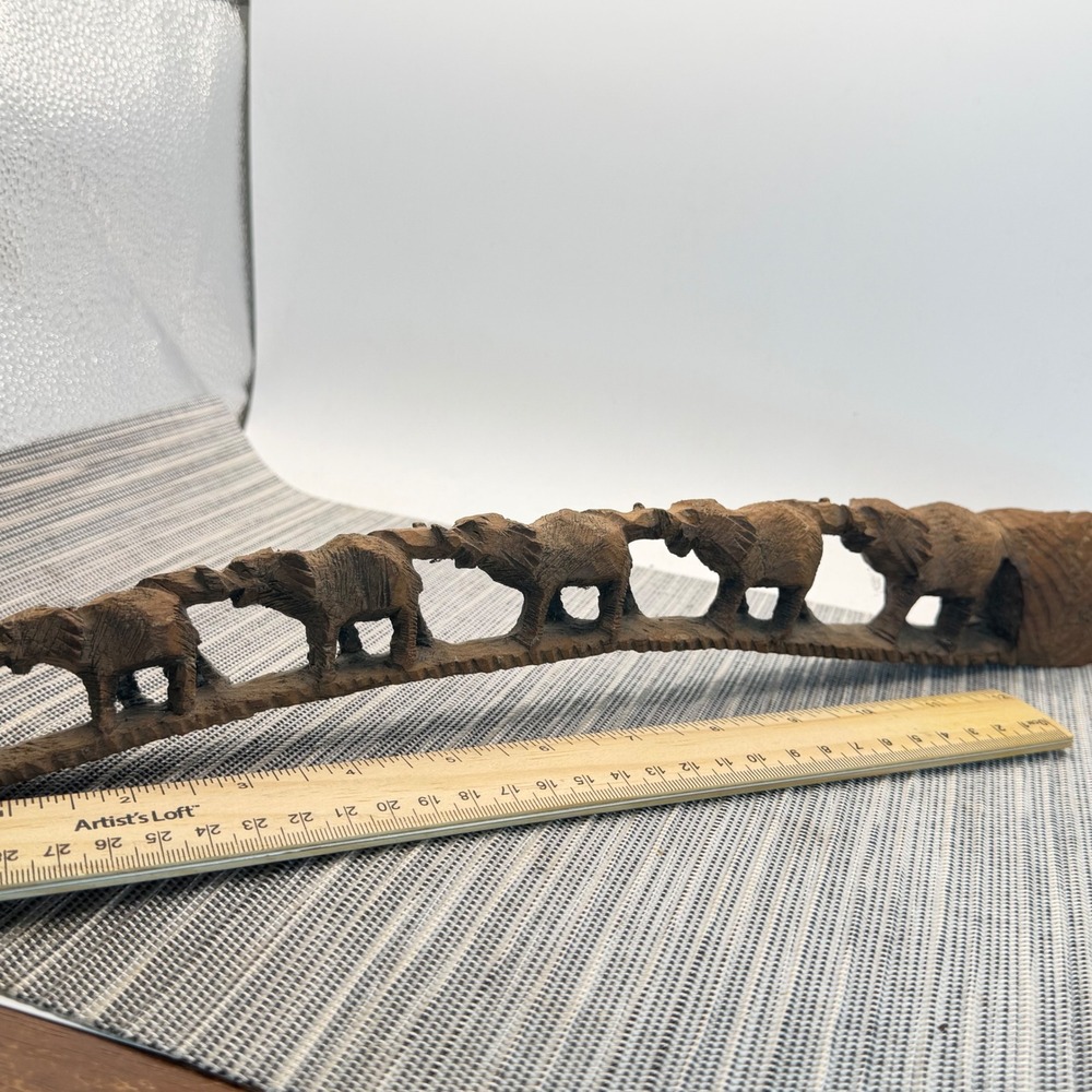 Vintage Hand Carved Wood Elephant Bridge 5 Linked Animals Safari Folk Art